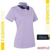 【瑞多仕-RATOPS】女新款 COOLMAX 門襟配色POLO短袖排汗休閒衣.運動休閒衫/DB8986 粉彩紫/丈青色