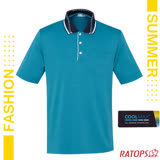 【瑞多仕-RATOPS】男 COOLMAX 門襟出芽配POLO短袖排汗休閒衣.運動休閒衫/DB8980 奇幻藍綠/白芽