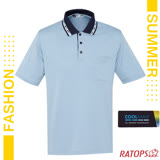【瑞多仕-RATOPS】男新款 COOLMAX 門襟配色POLO短袖排汗休閒衣.運動休閒衫/DB8985 雲藍/丈青色