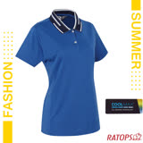 【瑞多仕-RATOPS】女新款 COOLMAX 門襟配色POLO短袖排汗休閒衣.運動休閒衫/DB8988 經典藍/丈青色