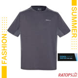 【瑞多仕-RATOPS】男款 COOLMAX 圓領浪花紗短袖排汗休閒上衣(脇配).運動休閒衣/ DB8923 灰綠色