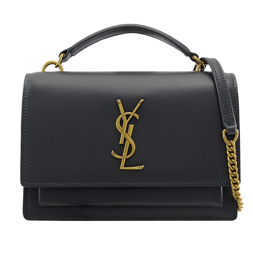 YSL SAINT LAURENT SUNSET 小牛皮手提/單肩日落包.灰藍