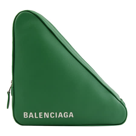 BALENCIAGA 巴黎世家 字母LOGO三角形小牛皮大手拿包.綠