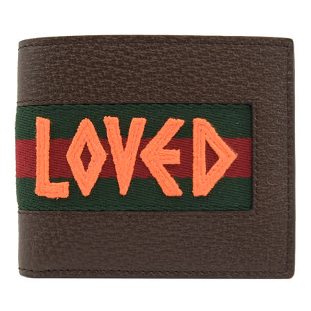 GUCCI LOVED 綠紅綠織帶八卡雙折短夾.咖