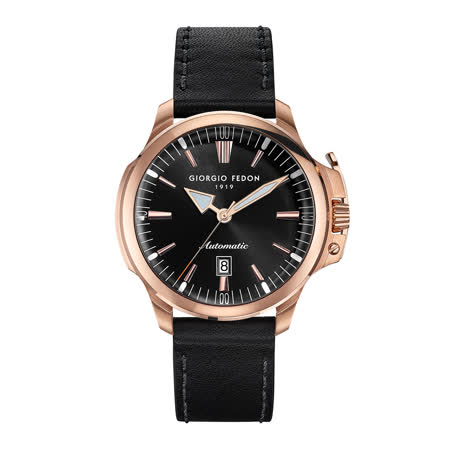 【GIORGIO FEDON 1919】永恆系列大三針 機械錶 真皮錶帶-黑/45mm(GFCE011)