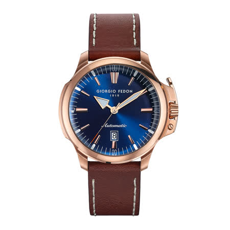 【GIORGIO FEDON 1919】永恆系列大三針 機械錶 真皮錶帶-藍x棕/45mm(GFCE012)
