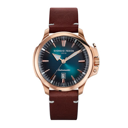 【GIORGIO FEDON 1919】經典永恆大三針系列 機械錶 真皮錶帶-綠x棕/45mm(GFCE013)