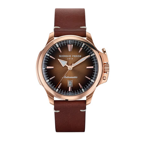 【GIORGIO FEDON 1919】經典永恆大三針系列 機械錶 真皮錶帶-玫瑰金x棕/45mm(GFCE014)
