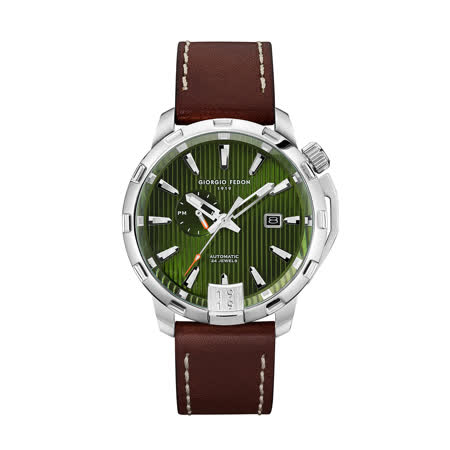 【GIORGIO FEDON 1919】永恆系列運動版 機械錶 真皮錶帶-綠x棕/45mm(GFCI005)