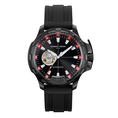 【GIORGIO FEDON 1919】永恆系列豹眼版 鏤空機械錶 -紅x黑/45mm(GFCK009)
