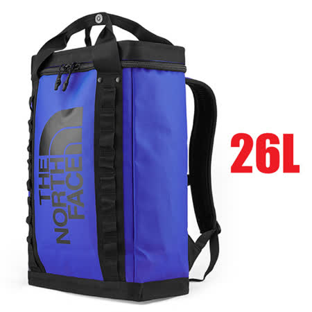 【美國 The North Face】大Logo 26L多功能日用減壓雙肩背包/書包(900D防水布料)/3KYF-EF1 藍黑 V