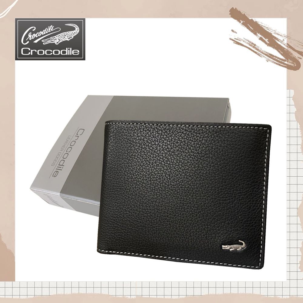 【Crocodile】鱷魚 真皮短夾／男用皮夾／14卡片錢包 (黑色-11031)