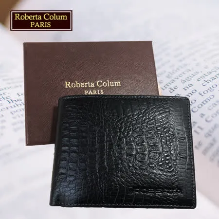 【Roberta Colum】諾貝達 鱷魚紋 男士專櫃皮夾／皮夾／短夾 (黑色-23553)