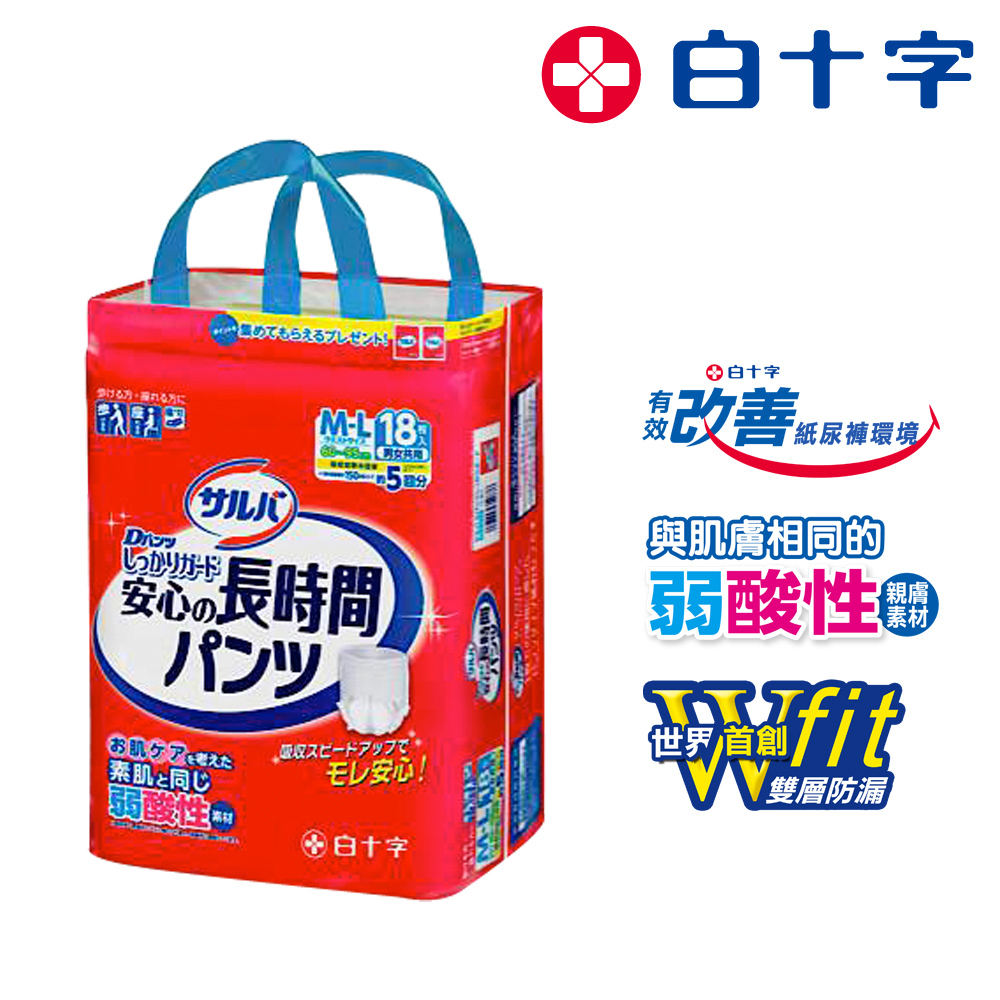 【白十字】雙層D超瞬吸防漏復健褲M-L(箱購54片/18片x3包-日本原裝進口