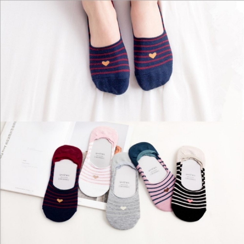 【PS Mall】韓版愛心條紋隱形襪子 棉襪船襪 2雙 (J1430)