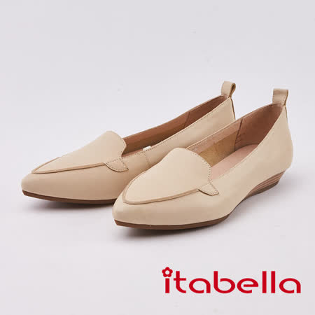 itabella．素面羊皮尖頭包鞋(0236-01米色)