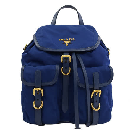 PRADA 1BZ677 浮雕LOGO尼龍帆布束口後背包.藍
