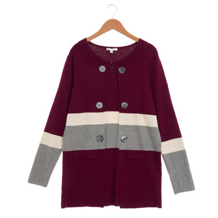 AZUR摩登復古大圓扣針織外套-紫紅