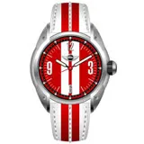 【MINI Swiss Watches 】石英錶 45mm 紅底白條錶面 紅白皮錶帶