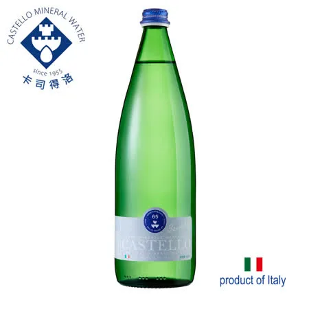 【CASTELLO 卡司得洛】 氣泡天然礦泉水 1000ml*6瓶 箱  義大利 玻璃瓶裝 