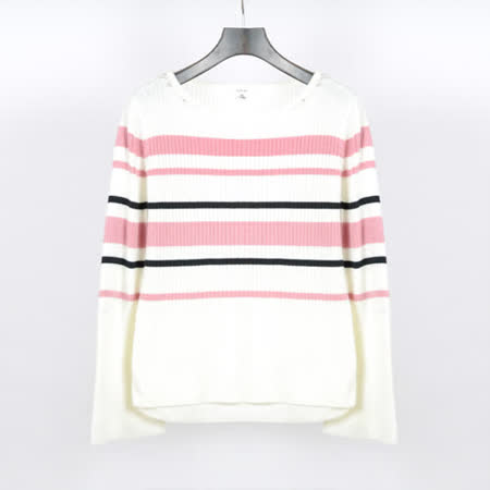 AZUR時尚女伶經典條紋印花針織衫-粉紅