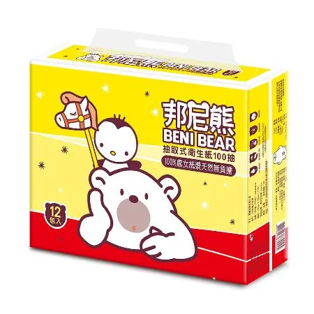 BeniBear邦尼熊抽取式衛生紙100抽12包6袋/箱(72包)-黃版