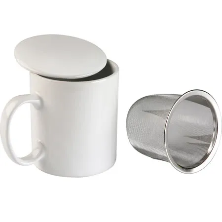 《VERSA》附蓋濾茶馬克杯(白300ml) | 濾茶器 水杯 午茶杯 咖啡杯