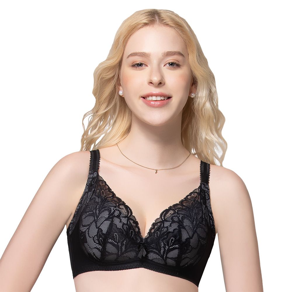 【思薇爾】Hold波Bra系列D-G罩無鋼圈蕾絲包覆大罩內衣(黑色)