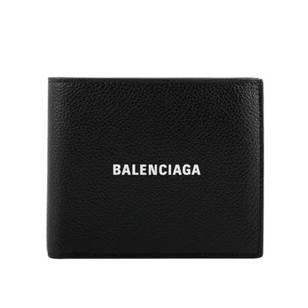 【BALENCIAGA】經典LOGO牛皮8卡對開短夾(黑) 