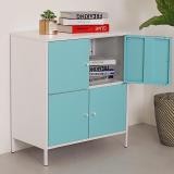 《Homelike》紗薇鋼製四門置物櫃-天空藍 收納櫃 書櫃 辦公櫃 櫥櫃 鋼櫃