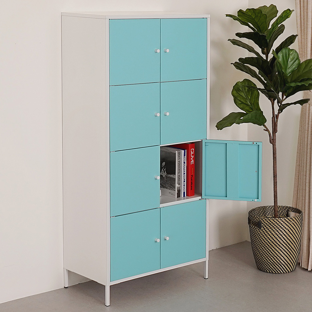《Homelike》紗薇鋼製八門置物櫃-天空藍 收納櫃 書櫃 辦公櫃 櫥櫃 鋼櫃