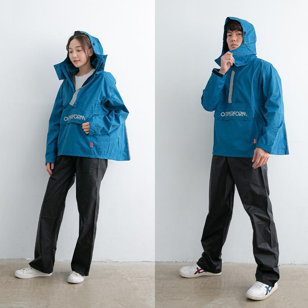OutPerform-揹客 Packerism 套式背包款衝鋒雨衣(含雨褲)-日本藍