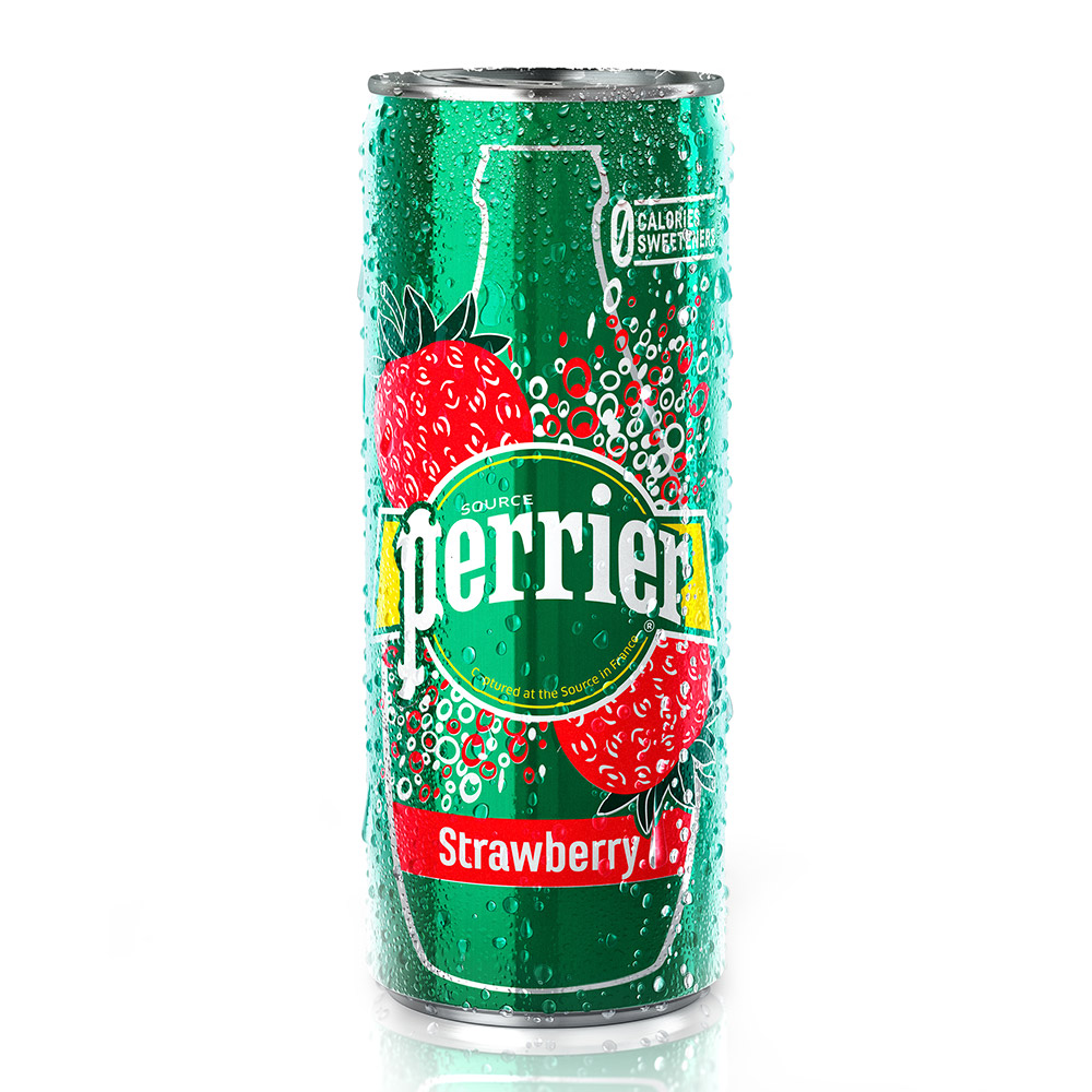 【法國Perrier】氣泡天然礦泉水-草莓風味 鋁罐 (250mlX30罐/箱)