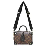 Louis Vuitton Petite Malle Souple 帆布復古行李箱造型斜肩背包(黑棕)