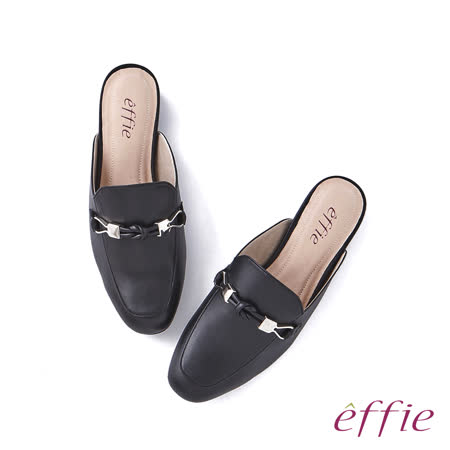 【新品】effie 
扭結飾釦穆勒鞋-黑