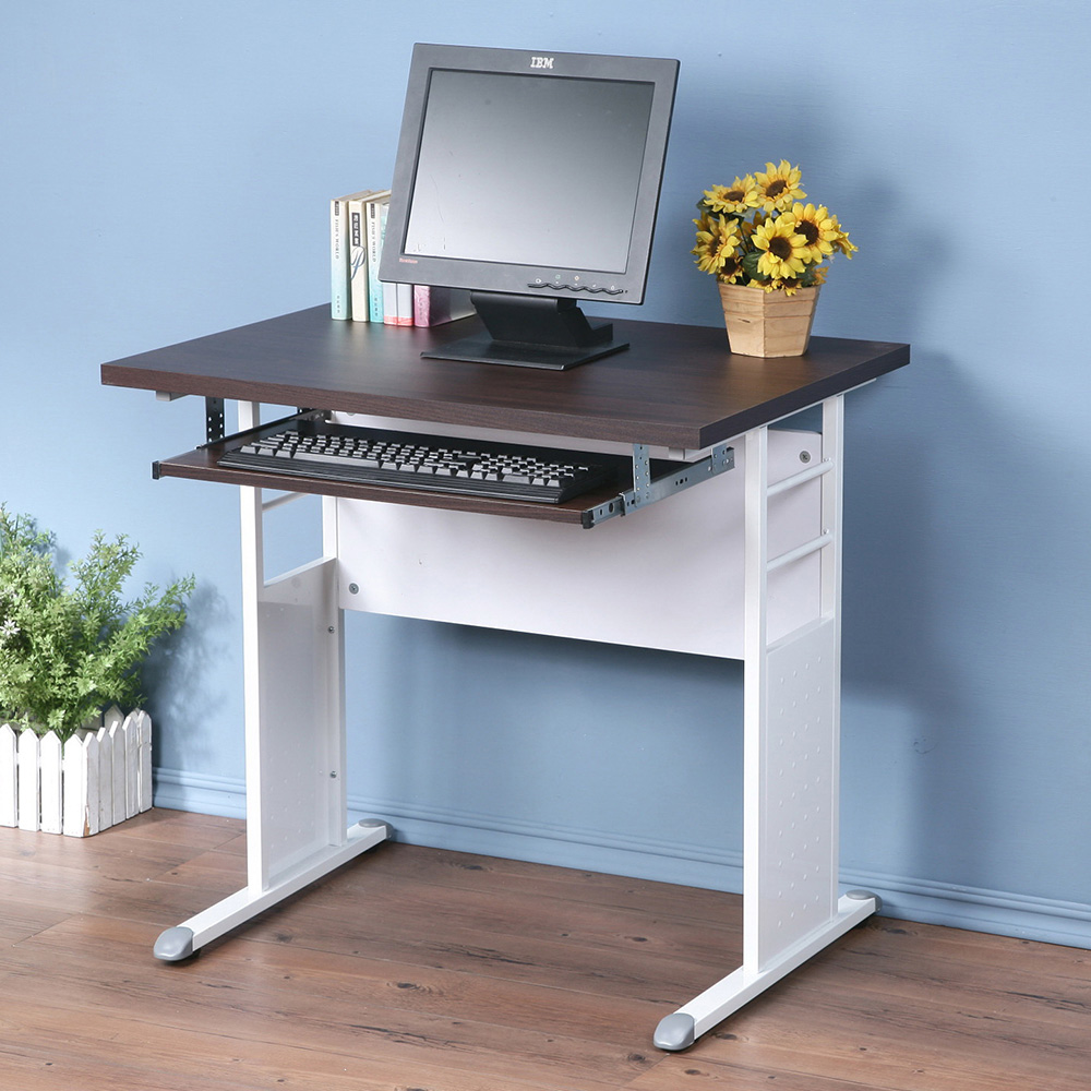 《Homelike》巧思80x60辦公桌-附鍵盤(亮白桌腳) 電腦桌 書桌 辦公桌