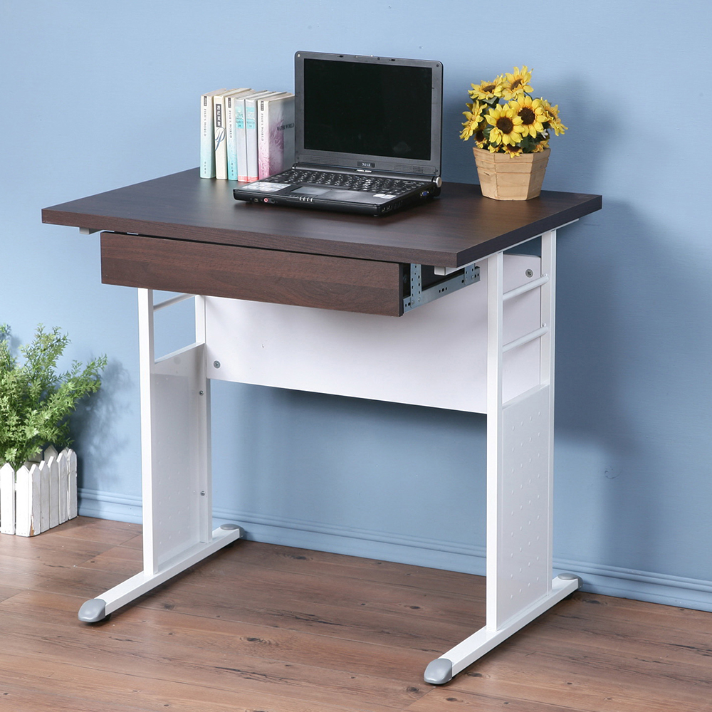 《Homelike》巧思80x60辦公桌-附抽屜(亮白桌腳) 電腦桌 書桌 辦公桌