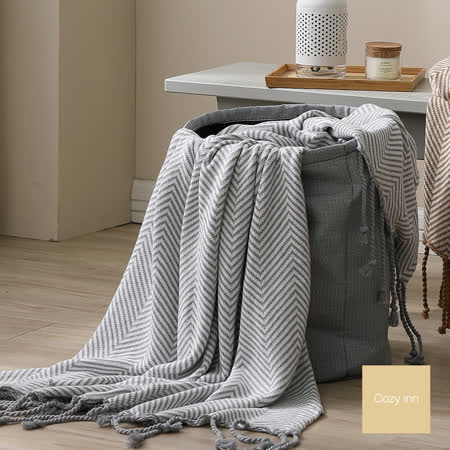Cozy inn 韓式極簡人字紋流蘇萬用針織毯-灰
