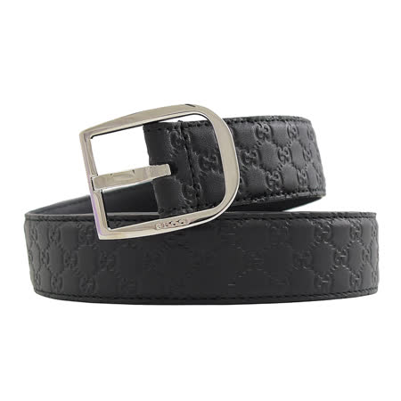 GUCCI 專櫃商品 510309 Guccissima GG 馬蹄金屬針扣皮帶.黑(95CM)