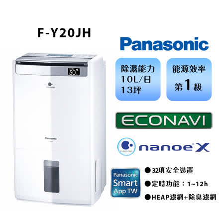 (預購)Panasonic 國際牌 10L ECONAVI濾PM2.5清淨除濕機F-Y20JH -