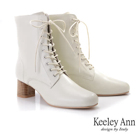 Keeley Ann極簡魅力 羊皮素面綁帶9孔跟靴(米白色087138132)