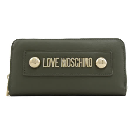 MOSCHINO 專櫃商品 LOVE MOSCHINO 鉚釘LOGO造型拉鍊長夾.綠色