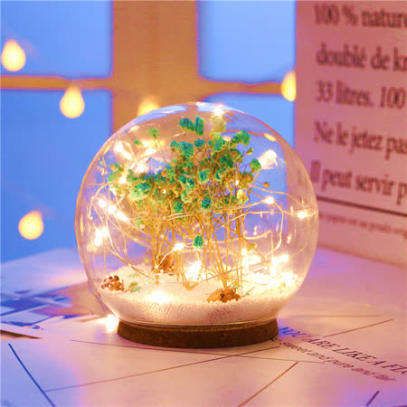 【iSFun】夢幻水晶球＊聖誕雪花情境玻璃球燈/藍乾燥花