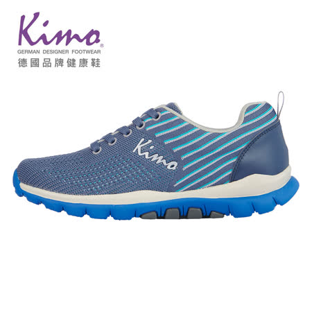 【Kimo 德國品牌健康鞋】條紋設計牛皮飛織運動鞋 女鞋(藍 81080W078236)