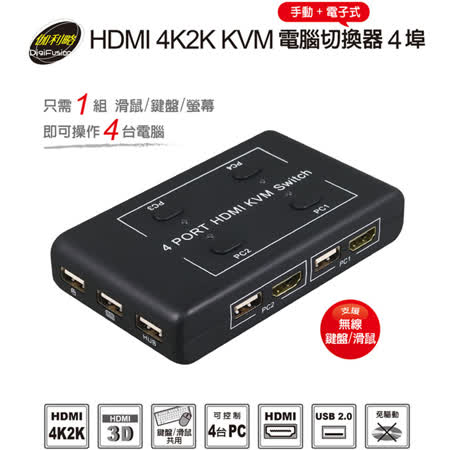 伽利略 HDMI 4K2K KVM 電腦切換器 4埠 手動+電子式