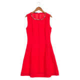 【JESSICA】奢華珠飾領邊修身洋裝(紅) 2