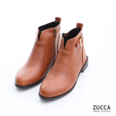 ZUCCA [z6908ce] 金屬皮革V釦環短靴-棕色