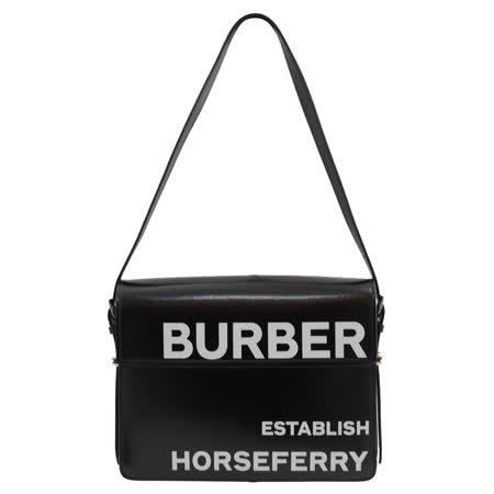 BURBERRY 專櫃商品 8022995 Grac品牌印花皮革翻蓋斜背包.黑 大