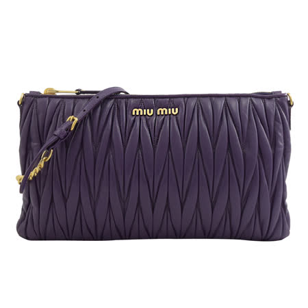 MIU MIU 5BF354 MATELASSE 抓皺小羊皮扁式鍊包.紫
