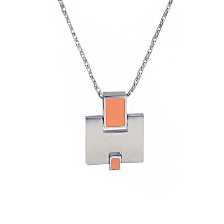 HERMES 專櫃商品 Eileen 經典H LOGO銀飾項鍊.銀/橙色